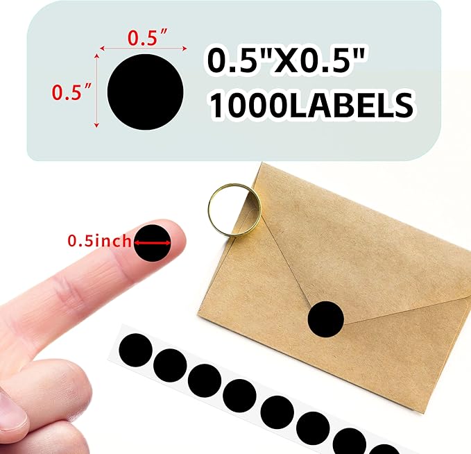 PARLAIM 0.5" Round Color Coding Circle Dot Labels on a Roll, 1000 Stickers in Plastic Dispenser Box, 1/2 inch Diameter, Black
