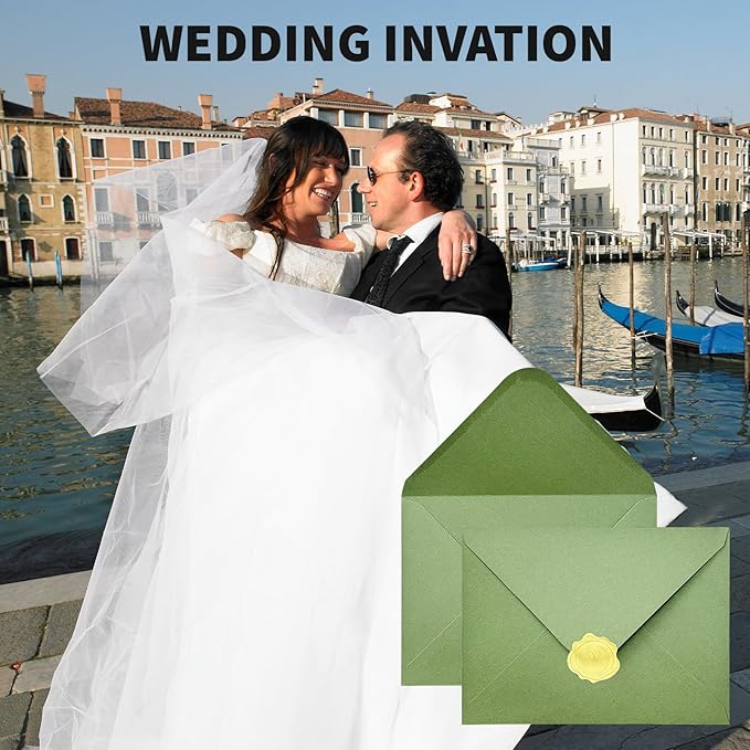 YINUOYOUJIA 50 PCS Sage Green Specialty Paper Envelopes A7, 5 x 7 Envelopes for Invitation, Great for Wedding Invitation Cards, Photos,Perfect for Birthday, Baby Shower, Graduation, Christmas