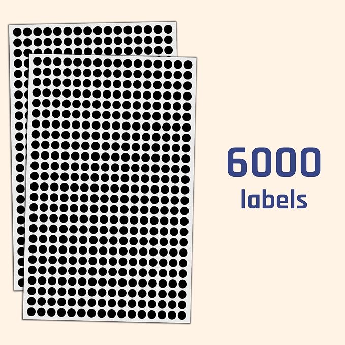 6000 Pack - 1/4" Small Dot Stickers Round Circle Labels - Black