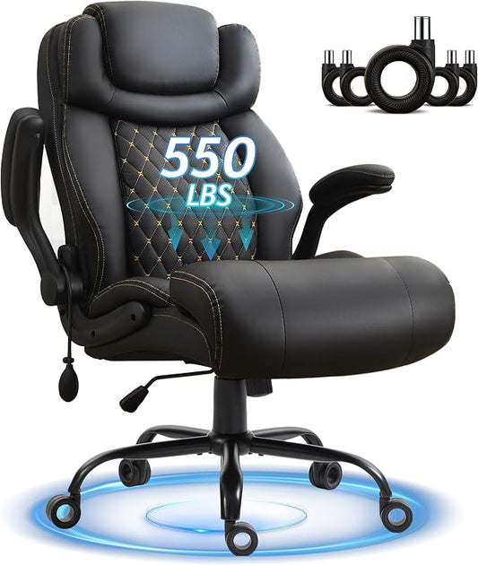 Office Chair, Big and Tall Executive Chair with Air-Lumbar Support, Breathable Desk Computer Chair with Adjustable Flip-up Armrests, Wide Cushion Seat Swivel Home Office Chair
