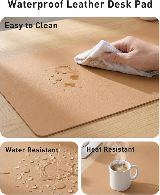 Aothia Faux Leather Desk Mat for Keyboard & Mouse (Khaki, 42" x 17") | Creates One Clean Surface For Your Keyboard, Mouse And Laptop, Helping Keep Your Workspace Organized Every Day