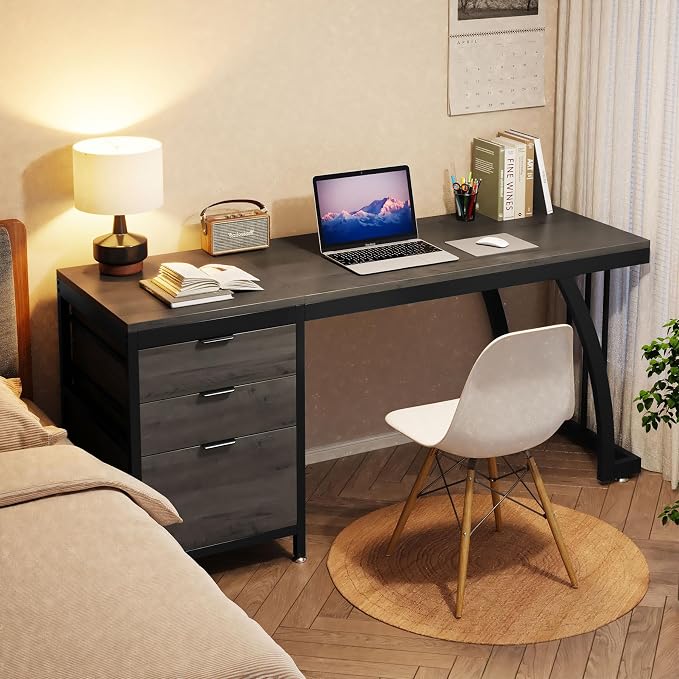 Tribesigns Computer Desk with 3 Drawers, 59-Inch PC Desk with Reversible Drawers, Industrial Study Writing Table Workstation with File Storage for Home Office (Grey)