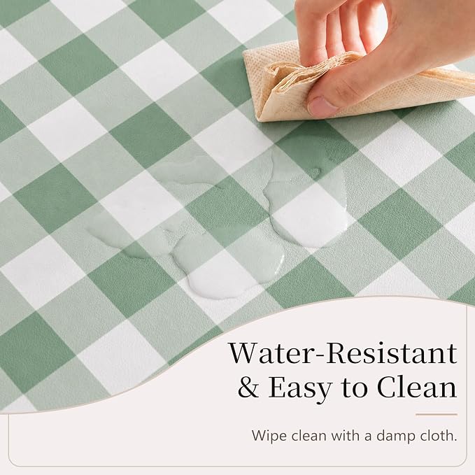 Ohocut Scalloped Gingham Checkered Desk Pad，Green：31.5" x 15.7" | Large, Premium Faux Leather, Anti-slip Bottom, Water Repellent, Easy to Clean, Aesthetic Trendy Design