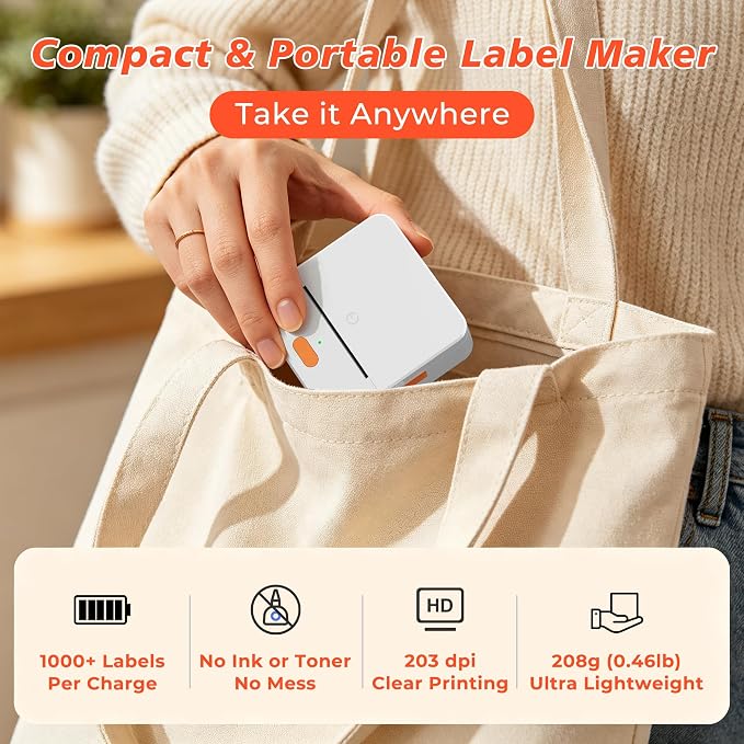 P1 Label Maker Machine 2" Portable Barcode Sticker Maker Printer, Thermal Label Maker for Small Bussiness, Home Organization, Bakery Shop, Office (with 1 Roll 2"x1.2"(50x30mm) Thermal Label)