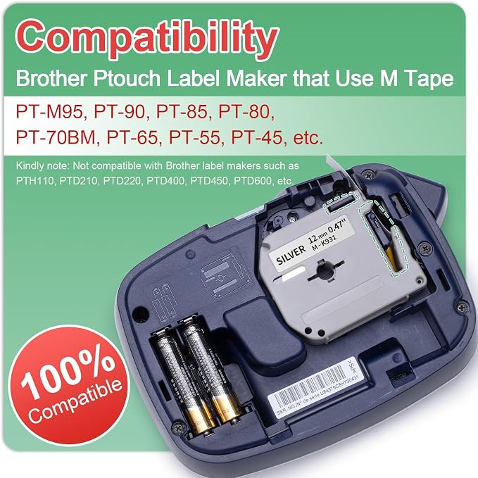 Labelife M-931 Label Tape Replace for Brother P Touch M Tape Silver 12mm | M-931s -M931 M-K931 12mm 0.47 Label Maker Refills Compatible with Brother Ptouch PT-M95 PT-65 PT-90 PT-70 PT-45, 4-Pack