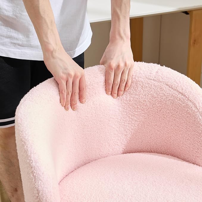 VINGLI Cute Small Swivel Desk Chair Comfy with Wheels,Ergonomic Low-Back Lumbar Support Vanity Nail Tech Rolling Task Stool Girls Women Kids Chair for Home Office,Height Adjustable,Teddy Fleece,Pink