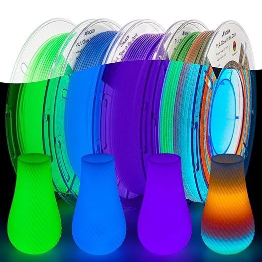AMOLEN Glow in The Dark 3D Printer Filament Bundle, Glow Filament Multicolor, 5 Meter Rainbow, Green, Blue and Blue-Purple, 1.75mm PLA Filament, Dimensional Accuracy +/- 0.02 mm, 200g X 4 Pack
