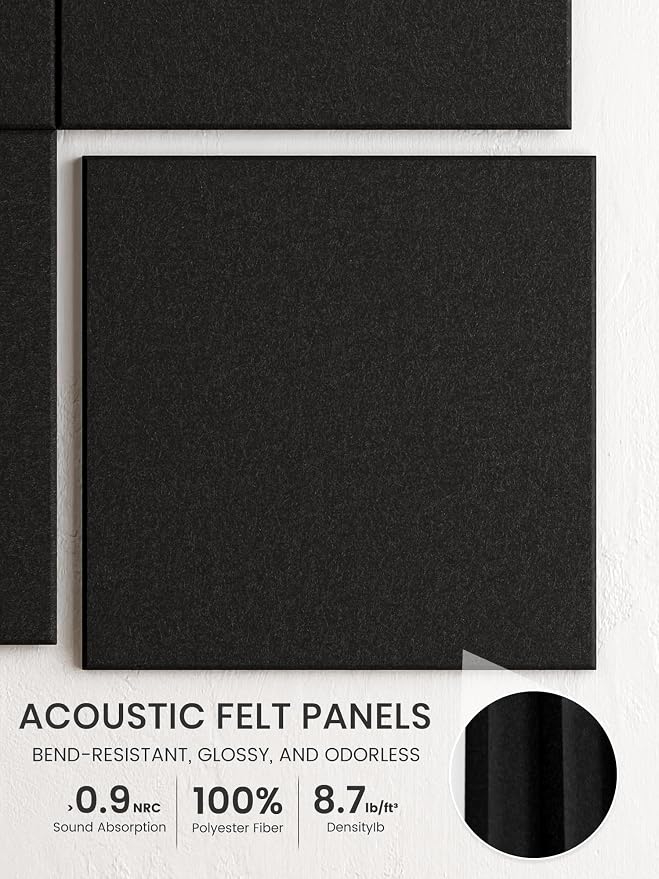 Bumusty 36"x 24" Large Felt Bulletin Board Tiles, Black | 6-Pack Cork Board Alternative, Wall Decor, 30 Pushpins, 30 Adhesive Tabs, Vision Board, Office, Classroom, Home, Dorm