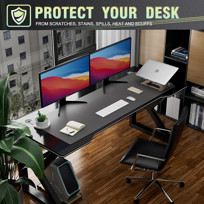 K KNODEL Extra Large Desk Mat, Leather Mouse Pad (47.2"x17", Dark Gray) | Desk Pad, Keyboard Pad, Computer and Laptop Mat, Desktop Protector and Cover, Writing Pad and Blotter for Home Office