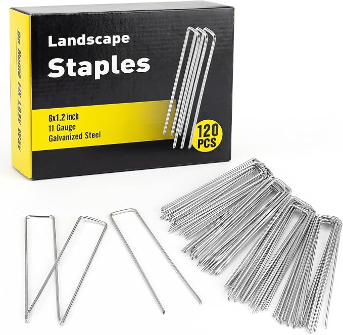 HongWay 120 Pack Landscape Staples, 6 Inch Garden Stakes Galvanized Steel | 11 Gauge Landscape Fabric Pins Ground Staples for Yard, Lawn, Sod, Turf, Irrigation, Tent, Gardening, Outdoor Decorations