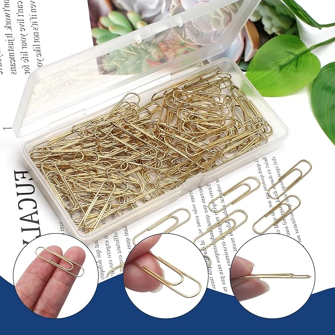 Luomorgo 120 Pcs Gold Paper Clips - 1.3 Inch (33mm) Vinyl Coated Metal Paperclips for Office, School, Home, Bookmark & Document Organizer