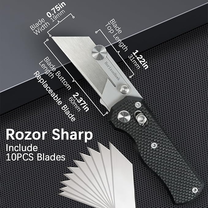 folding Utility Knife with clip and G10 Handle, Stainless Steel Blade