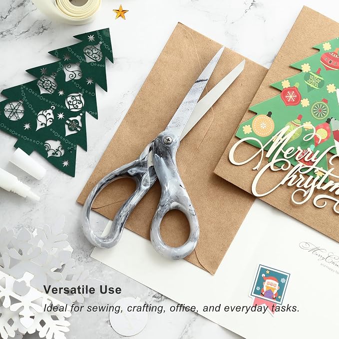 LIVINGO Fabric Scissors 8" Heavy Duty Shears All Purpose Marble Gray | Durable Stainless Steel Blades, Comfortable Smooth Grip, Clothing Fabric Paper Sewing Craft Cutting
