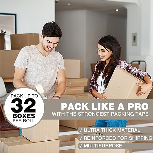 2 Pack Brown Packing Tape Heavy Duty, 2 inch X 93 Yards Per Roll, Wide Carton Packing Tape Shipping Tape Box Tape for Sealing Moving Mailing Office Storage, 2 mil Thick