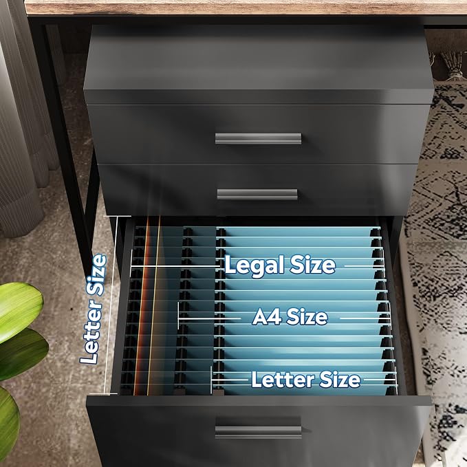 DEVAISE 3 Drawer File Cabinet, Wood Under Desk Filing Cabinet, Black | Rolling Printer Stand, Small Storage Cabinet with Wheels, Fits Legal/Letter/A4 Size, Home Office