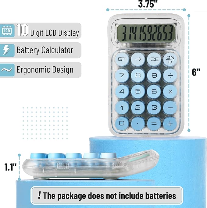 Mr. Pen- Mechanical Switch Calculator, 10 Digits, Blue Calculator, Transparent Body, Large LCD Display, Big Buttons