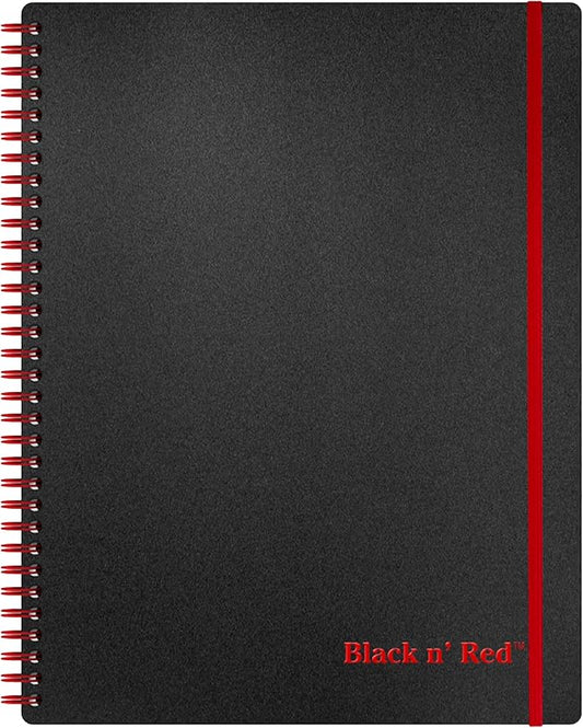 Black n' Red Notebook, Business Journal, 11" x 8", 70 Sheets, Ruled, Optik Paper, Scribzee App, Flexible Poly Cover, Wirebound, Black (K67030)