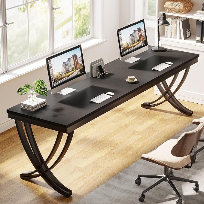 Tribesigns 2 Person Computer Desk, 78.7-Inch Extra Long Desk, Large Double Desk for Two People, Workstation with Stylish Legs (Black)