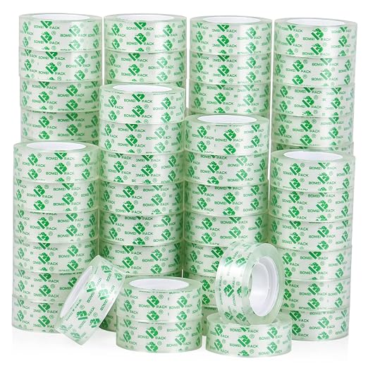 BOMEI PACK 72 Rolls Crystal Clear Tape Transparent Tape, Stationery Tape Refills Rolls for Dispenser, 3/4 in x 900 in,1 inch Core, Gift Wrapping Clear Tape Bulk for Office, School and Home