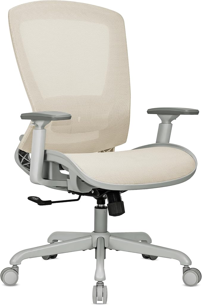 Mesh Office Chair,Ergonomic Computer Desk Chair,Sturdy Task Chair- Adjustable Lumbar Support & Armrests,Tilt Function,Comfort Wide Seat,Swivel Home Office Chair (Beige)