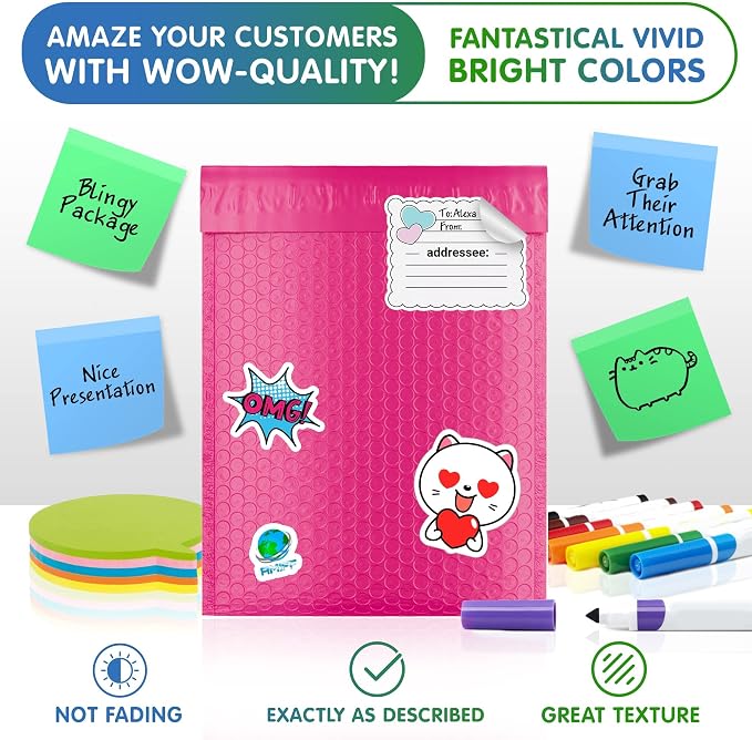 Poly Bubble Mailers, 4 x 7 Inch Pink Padded Mailers, Self Seal Shipping Envelopes, Lightweight Poly Mailer Bags, Waterproof Mailing Bags, Pack of 600