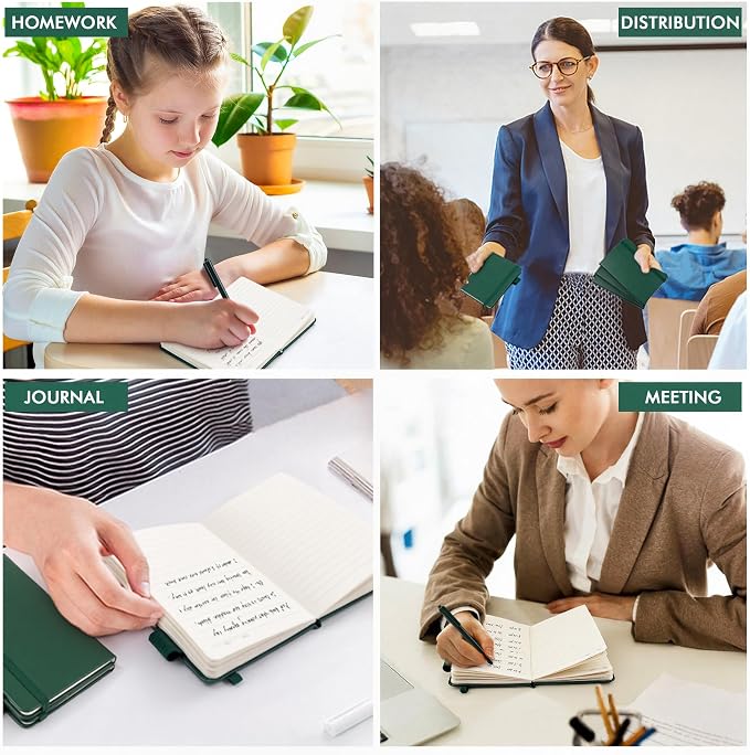feela 3 Pack Pocket Notebook Journals with 3 Black Pens, A6 Mini Cute Small Journal Notebook Bulk Hardcover College Ruled Notepad with Pen Holder for Office School Supplies, 3.5”x 5.5”, Dark Green