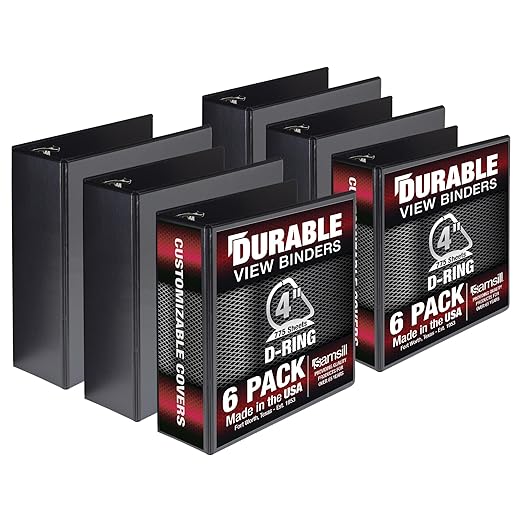 Samsill Durable 4 inch 3 Ring Binder, D Ring Binder, 100% Recycled Chipboard, Black, 4 Pack
