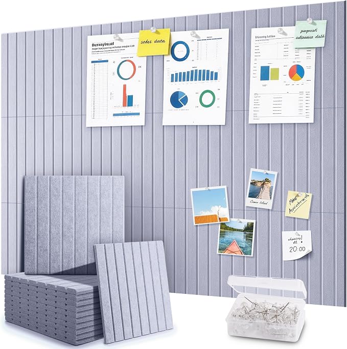48" x 36" Large Cork Bulletin Board Tiles, Peel and Stick Felt Wall Panels for Vision, Message Center, Picture and Prayer Board for Office, Dorm, Room and Desk Decor(Blue Gray)