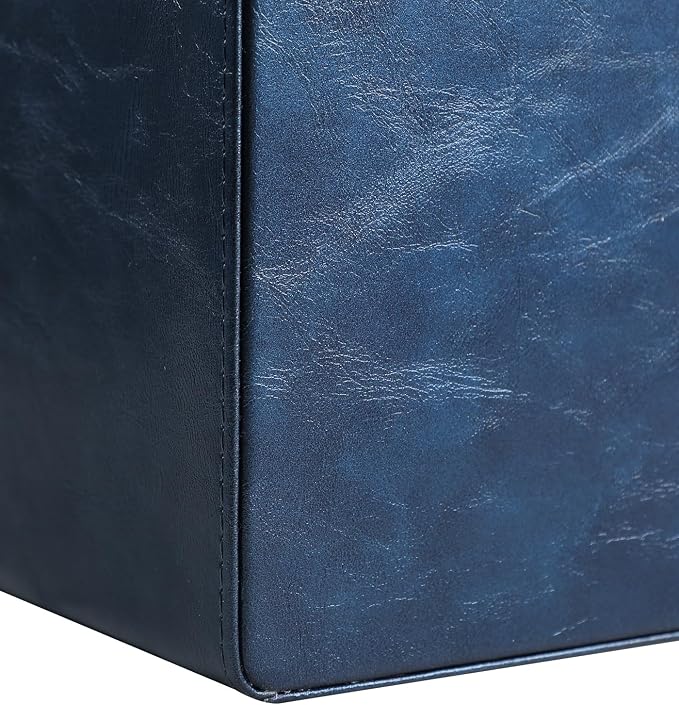 PU Leather Desk Organizer, Remote Control Holder, Dark Blue | Luxury Nightstand Organizer for Home, Office Desk Accessories, Bedside Table Caddy with 5 Compartments, Velvet Lining