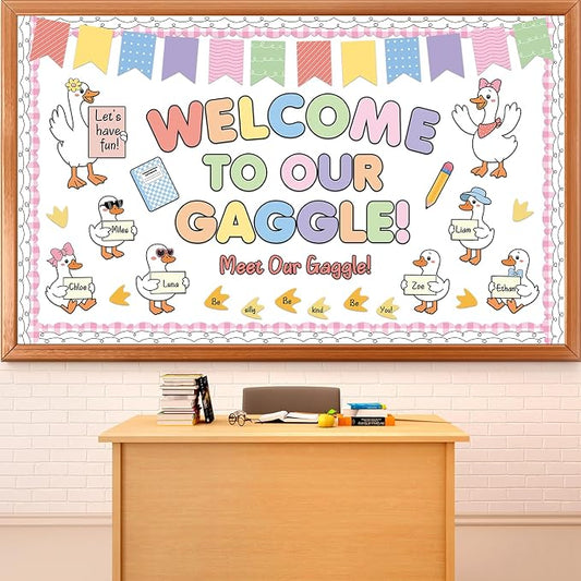 Silly Goose Bulletin Board Decorations Welcome Back to School Cute Goose Notebook Paper Cutouts Welcome to Our Gaggle Classroom Decor Supplies for Home School Classroom Chalkboard Wall Door Decor