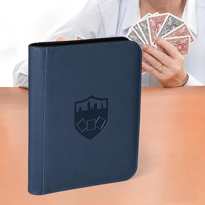 4 Pocket Ringless Side Loading Trading Card Binder, 160 Cards PU Fixed Page Zipper Card Album for TCG Sports Game Cards, Not Fit Top Loaders (Blue)