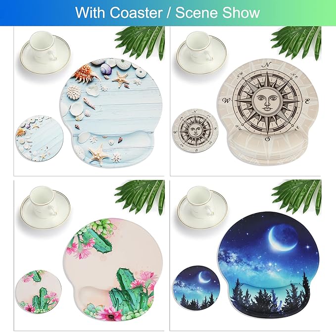 Ergonomic Mouse Pad with Wrist Support Rest,Large Mousepad Gel Wrist Rest, with Coaster Non-Slip & Pain Relief for Computer, Desk, Home&Office-Forest Moon