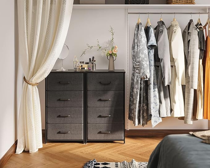 AODK Small Dresser for Bedroom with 4 Storage Drawers, Dark Grey | Dressers Chest of Drawers Fabric Dresser with Sturdy Steel Frame, Dressers for Closet with Wood Top