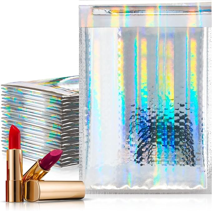 Glamour Metallic Bubble Mailers 10,5 x 11 Inches Hologram, 250 Pack Padded Envelopes for Shipping, Mailing, Packaging Protection