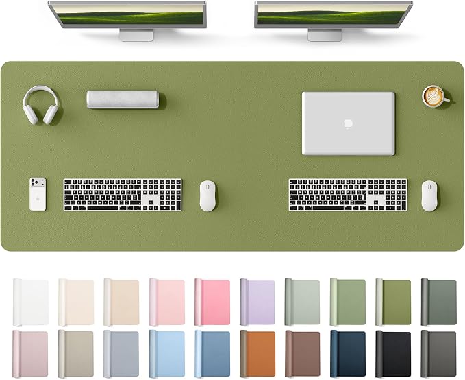 YSAGi Leather Desk Protector, Office Mat, Large Mouse Mat, Non-Slip PU Leather Blotter, Laptop Desk Mat, Waterproof Writing Pad for Office and Home(Green, 63" x 24")