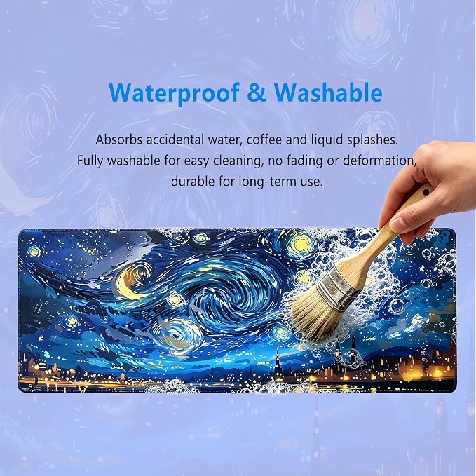 Starry Night Desk Mat,Large Van Gogh Art Gaming Mouse Pad,31.5x12 in | Blue Night Sky Moon Aesthetics Mousepad,XL Extended Desk Decor Deskmat,Soft Micro Woven Cloth Keyboard Pad,80 x 30 cm