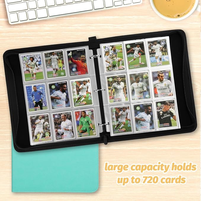 GERMUN 3 Ring 9 Pocket Zipper Card Binder, 720 Double Sided Standard PU Trading Card Album Folder for TCG & Sports Cards, Not Fit Top Loaders (lake blue)