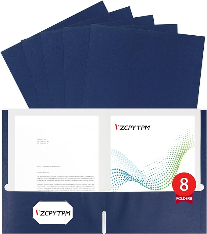 8 Packs Navy Blue Two Pocket File Folders,File Folder Letter Size,8.5x11Inches File Folders for Office,School and Home,Organizer File Folder