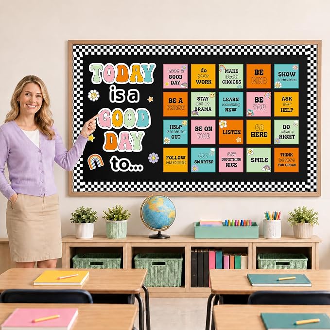 Retro Inspirational Bulletin Board Set Groovy Motivational Back to School Classroom Decorations Today is A Good Day Quotes Bulletin Board Hippie Positive Cutout for Classroom School Office Wall Decor