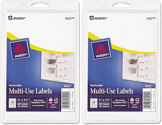 Avery Self-Adhesive Removable Labels, 0.5 x 1.75 Inches, White, 840 per Pack (05422)- Pack of 2