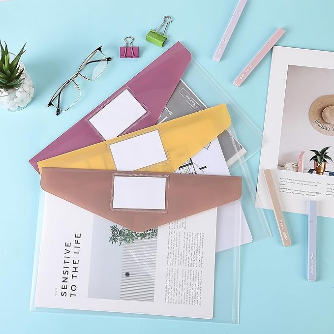 Mr. Pen- Clear Plastic Envelopes, 10 Pack, A4, Letter Size, Colorful, Clear Folders for Documents Plastic Envelopes for Documents