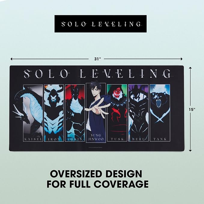 Solo Leveling Large Gaming Mouse Pad 31"x15" XL Computer Desk Mat, Anime | Solo Leveling anime gaming mouse pad, Oversized 31x15in smooth fabric top, stitched edges, non-slip rubber base.