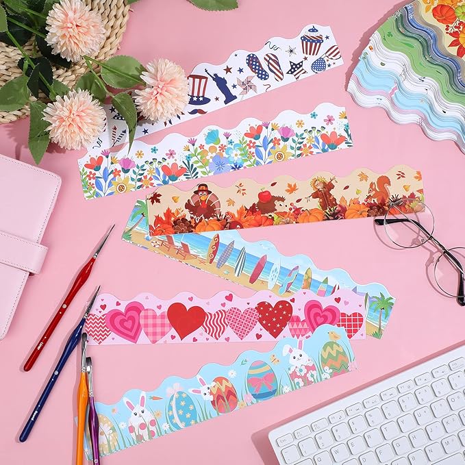 Geyee 360 Pcs Easter Bulletin Board Borders St. Patrick's Holiday Decorations Summer Spring Classroom Borders Bulletin Board Trim for Classroom School, 12 Design(Stylish)