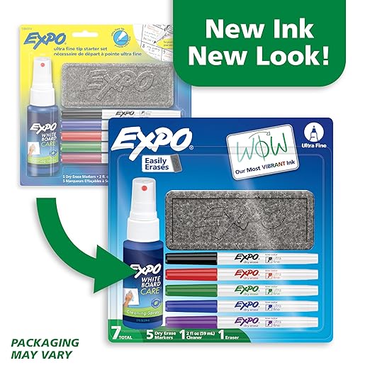 EXPO Dry Erase Markers Kit, Ultra Fine Tip, Assorted Colors, Eraser, Spray Cleaner, 7 Count - Whiteboard, Calendar, Office, School, Classroom, Teacher Supplies