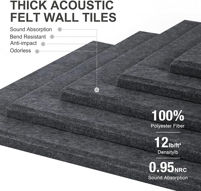 0.47" Thick Felt Pin Board 36"x24" Large Cork Board Alternative 6 Pack 11.81"x11.81"Felt Bulletin Board Wall Tiles Notice Board with 30 Pushpins for Home Office School(Silver&Dgrey)