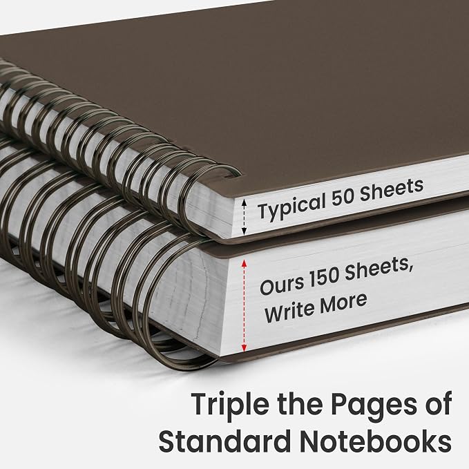 EMSHOI Lined Spiral Journal Notebook, 300 Pages, A5 Size (5.7'' x 8.2'') | College Ruled, 100 GSM Thick Paper, Flexible Plastic Cover, for School, Writing, Work, Office & Journaling (Coffee)