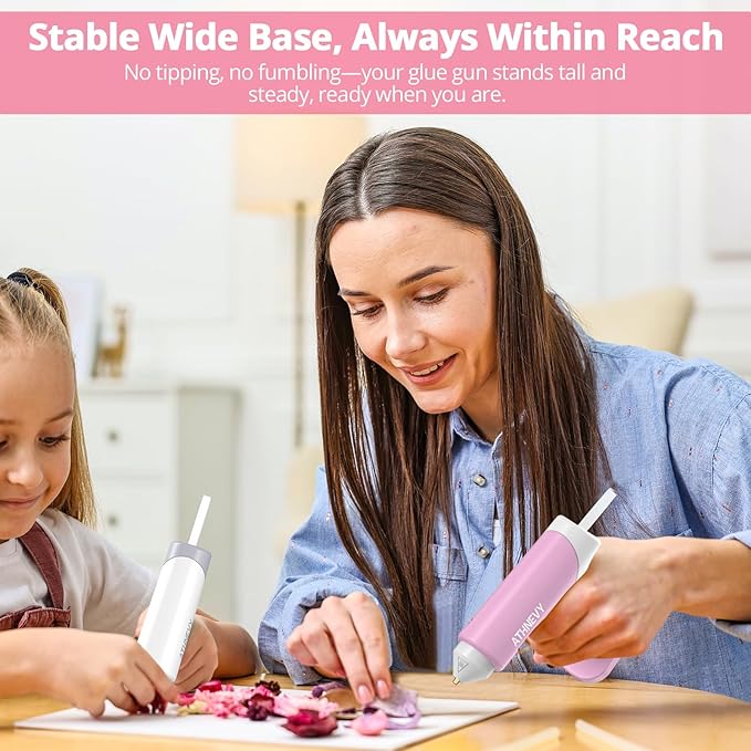 Cordless Hot Glue Gun, 10s Fast Preheat, 30PCS Mini Glue Sticks 7x100mm, 4V 20W Type-C Rechargeable, Anti-Drip, Auto-Off, for DIY Crafts, Repair, Decoration (Pink)