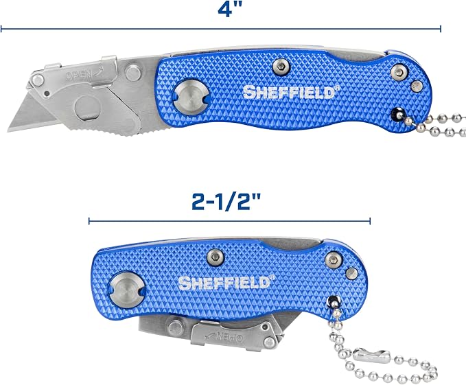 Sheffield Utility Knife, Mini Box Cutter with Aluminum Handle and Keychain | Mini Utility Knife Accepts Mini Utility Blades for Home, Office, Trades, and Warehouse Use