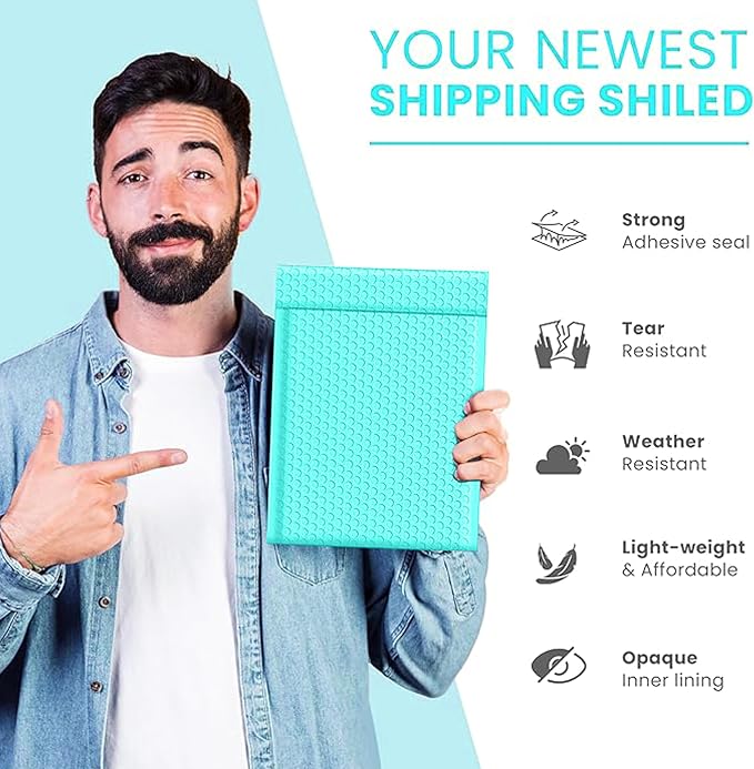 Aqua Teal Bubble Mailers 8.5x12, Poly Padded Envelopes #2, 100 Pack | Fits 8.5x11 Documents & Photos,Self-Seal Closure,Cushioned Protection,Water-Resistant Poly,Bulk Pack for Small Business