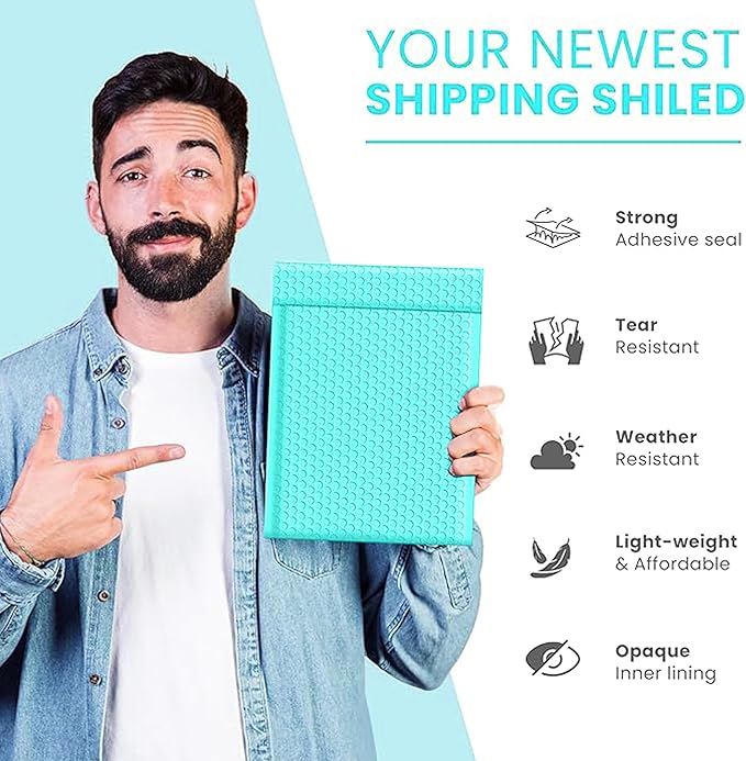 Teal 8.5x12 Inch Poly Bubble Mailers #2 |Self Seal Padded Envelopes | Air Cushioned Bubble Mailer | Usable Size 8.5x11 Inch | 100 Pack Bulk | Waterproof | Lightweight Mailing Shipping Bags